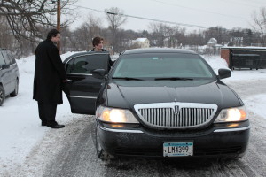 Katie entering car